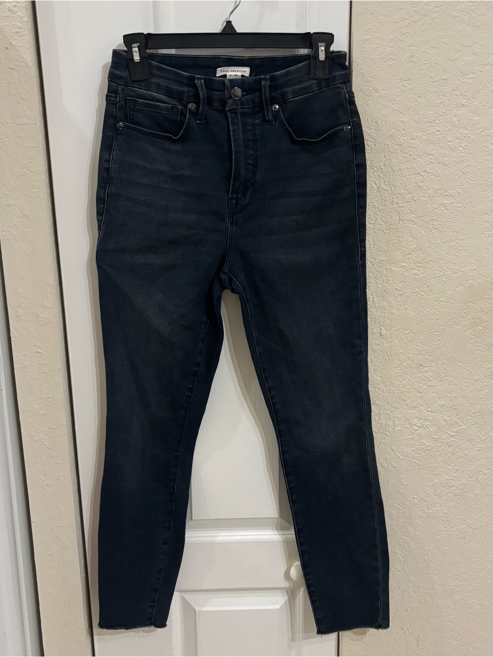 Good American Good Waist Cropped High-Rise Skinny Jeans Dark Blue